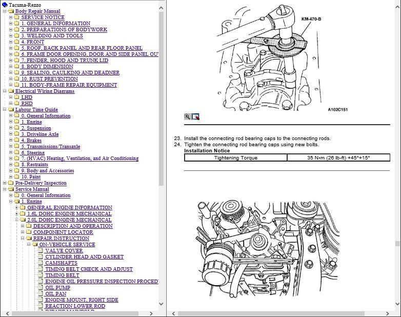 Daewoo Rezzo Wiring Diagrams and Workshop Manual